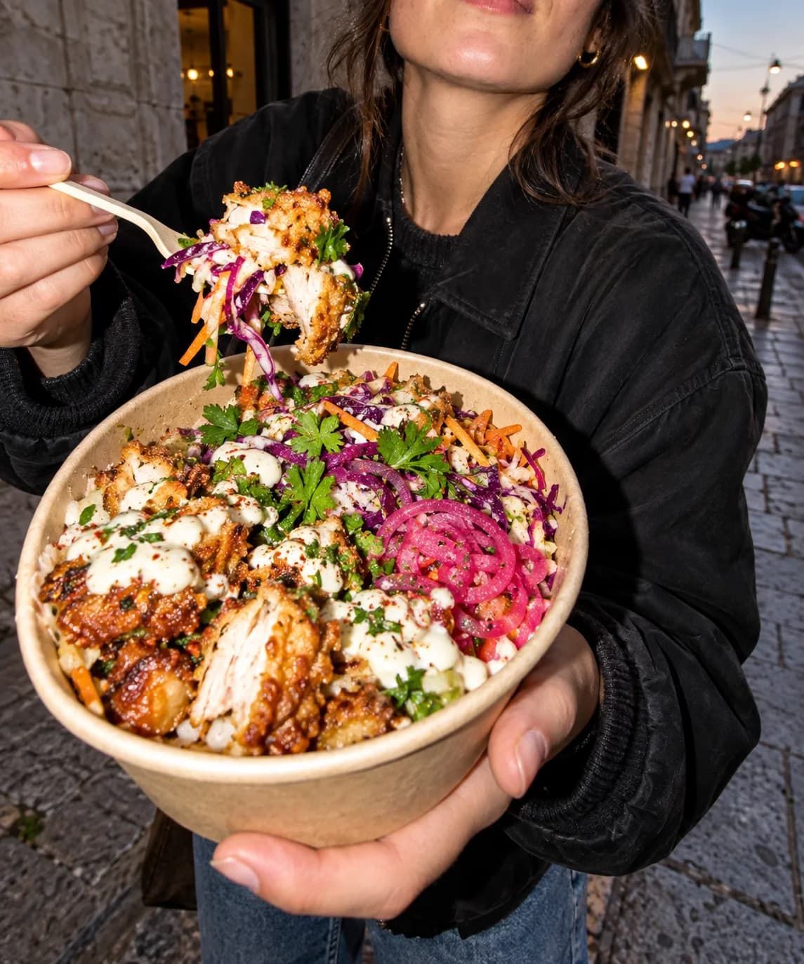 Un bol gourmand tenu à la main